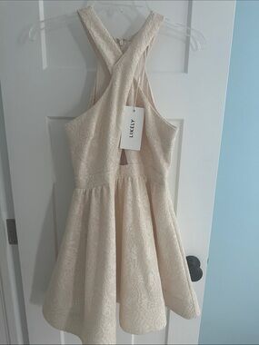 Likely Cream Lace Cross-Back Fit & Flare Dress